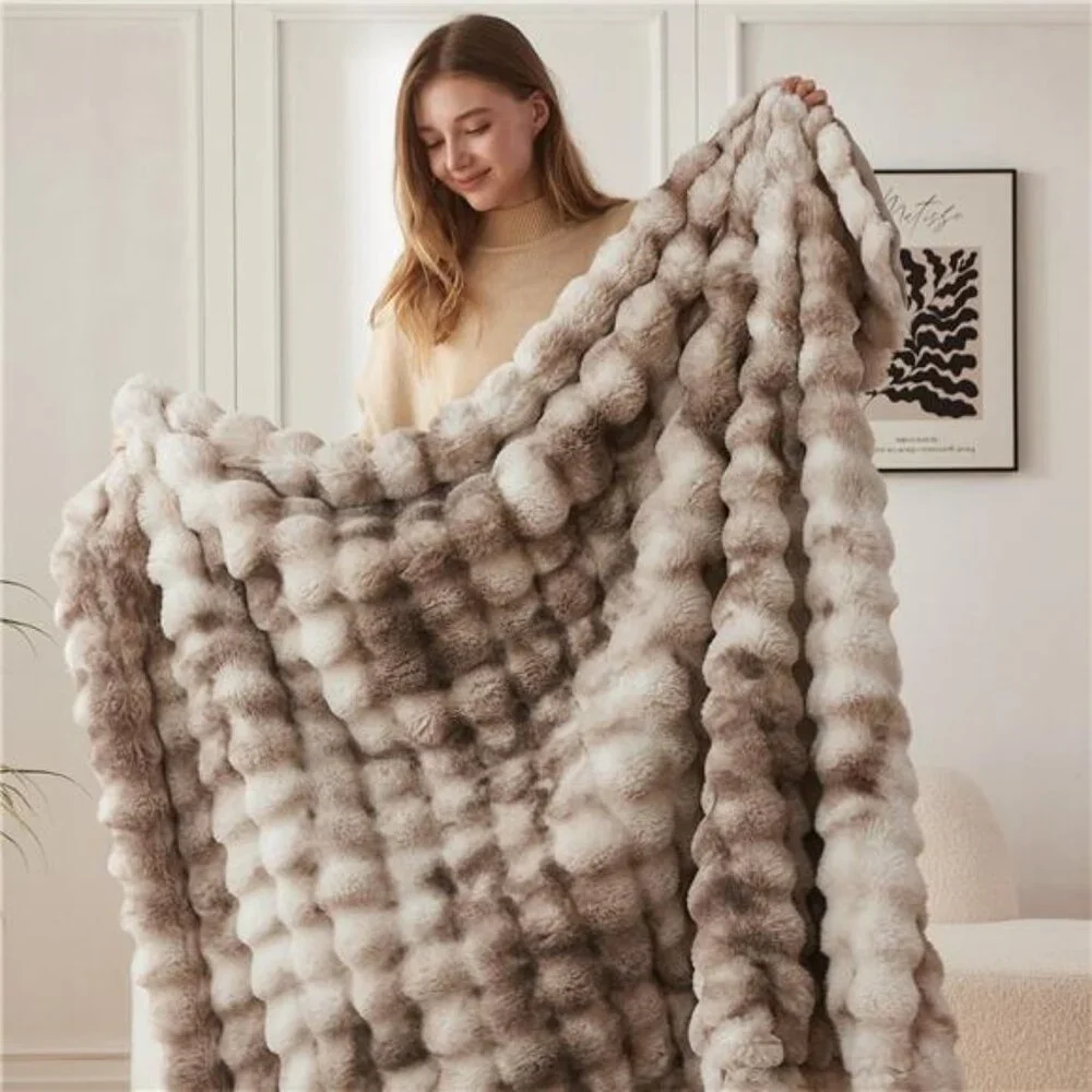 Faux Fur Throw Blanket Soft Plush Fuzzy Cozy Couch Sofa 50x60 Brown Rabbit Fur